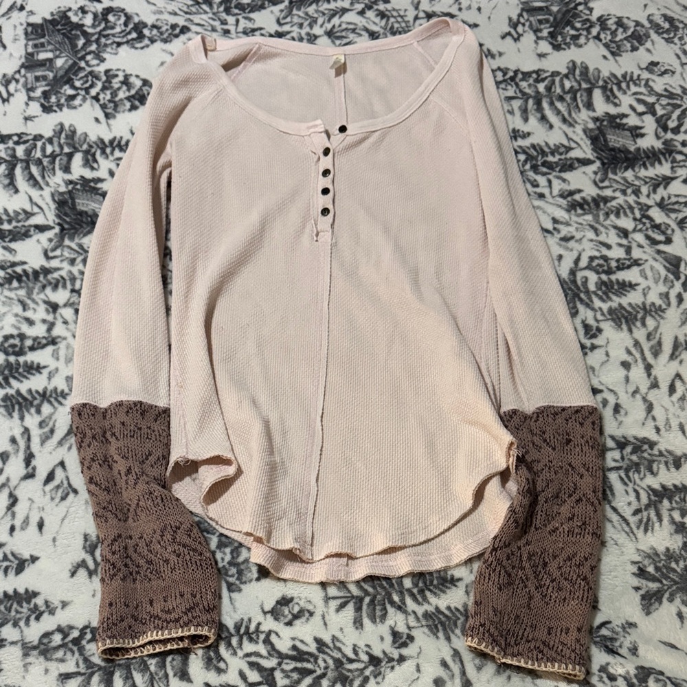 Free People Blush and Taupe Long Sleeve Top